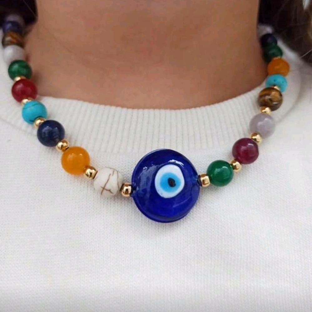 Colorful Beaded Evil Eye Necklace